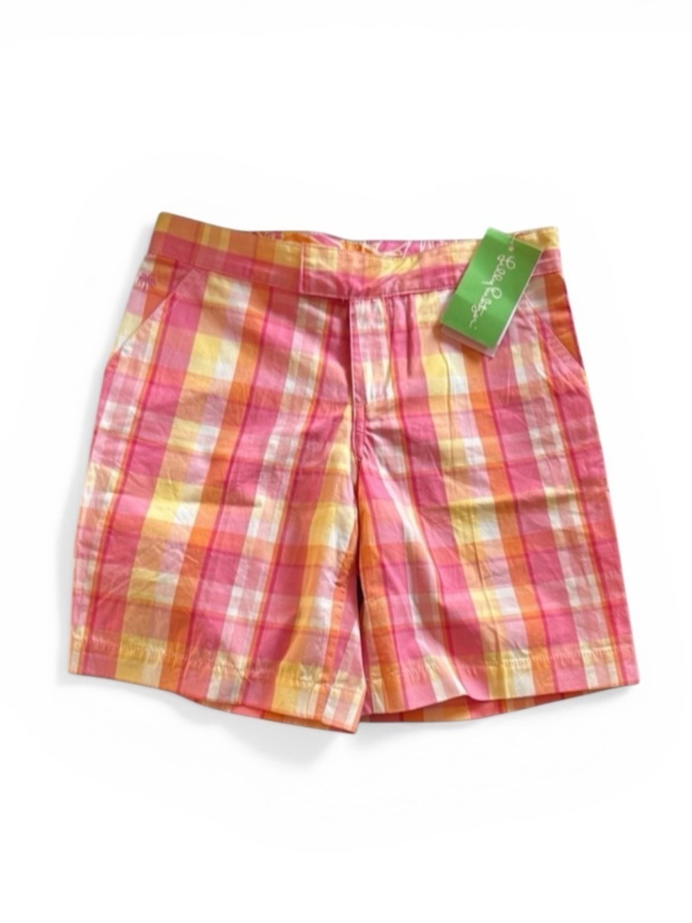 Lilly Pulitzer Kerryann Pink Sherbet Multi Plaid Madras Shorts Girls Size 8